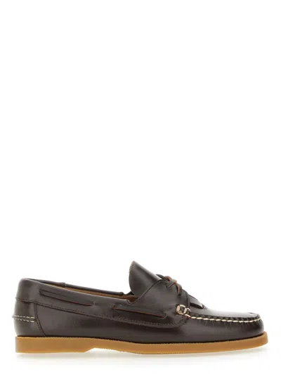 Hereu Brown Calf Leather Boat Moccasins In Multi