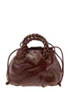 HEREU BOMBON M BROWN HANDBAG WITH BRAIDED HANDLES IN SHINY LEATHER WOMAN