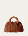 Hereu Medium Bombon Raffia Top Handle Bag In Tan