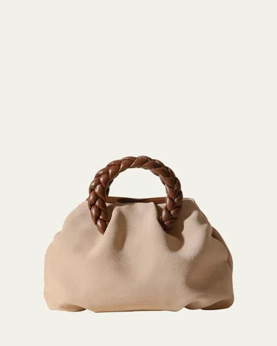 Hereu Bombon Medium Braided Suede Top-handle Bag