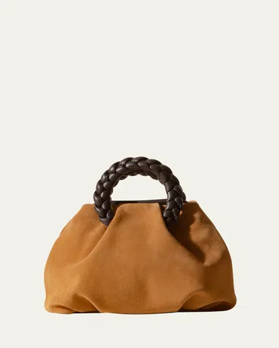 Hereu Bombon Medium Braided Suede Top-handle Bag In Brown