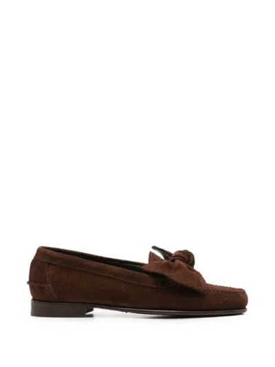 Hereu Corbati Suede Leather Loafers Bow Detail In Brown
