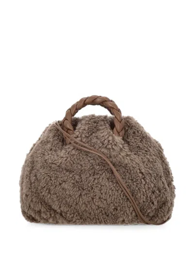 Hereu Braided-handle Shearling Tote Bag In Brown