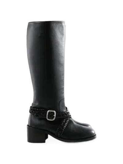 Hereu Braided-strap Leather Boots In Black