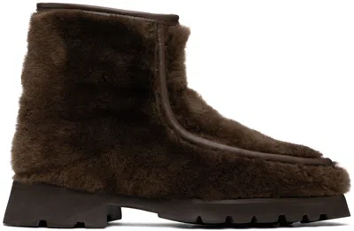 Hereu Brown Armenta Low Zipped Boots In Forest Brown
