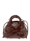 Hereu Bombon M Brown Handbag With Braided Handles In Shiny Leather Woman In Brown