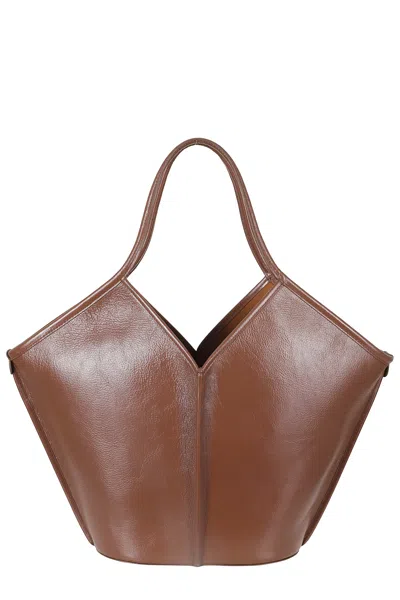 Hereu Brown Calella Distressed Drawstring Leather Tote Bag