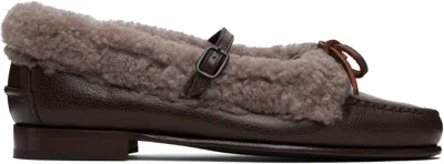 Hereu Brown Lorea Curly Shearling Loafers