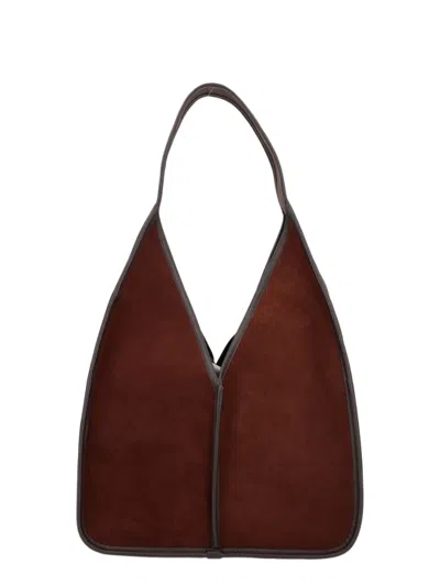 Hereu Brown Triangular Leather Suede Shoulder Bag In Black