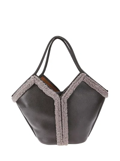 Hereu Calella Curly Shearling Trims Bag In Gray