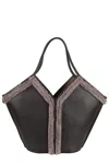 Hereu Calella Shearling Trimmed Leather Shoulder Bag In Black