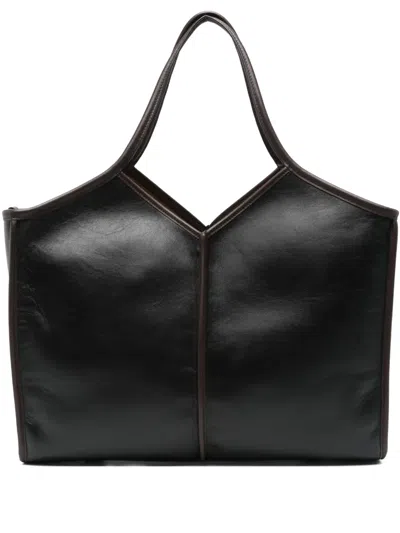 Hereu Calella Leather V-shaped Top Handle Tote Bag In Black