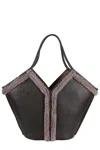Hereu Calella Shearling Trimmed Leather Shoulder Bag In Black