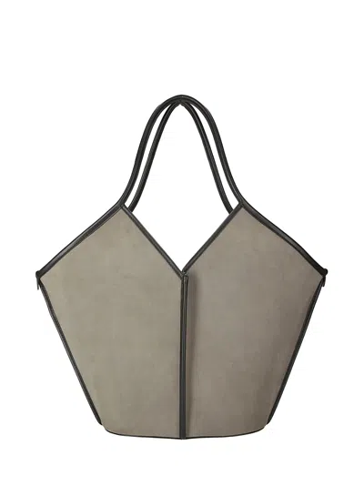 Hereu Taupe Calella Suede Tote In Grey/dark Brown