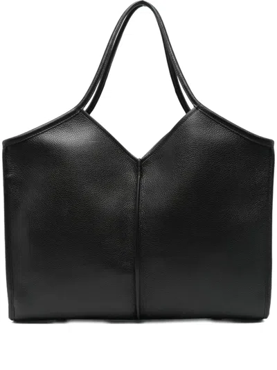 Hereu Calella V-neck Calfskin Tote Bag In Black