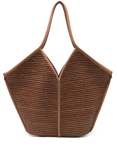 Hereu Women Calella Leather Trimmed Raffia Tote Bag In Beige
