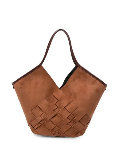 Hereu Coloma Woven-panel Suede Bucket Bag In Brown