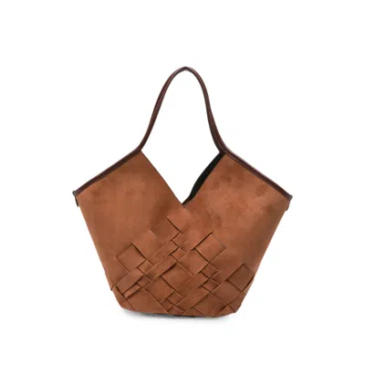 Hereu Coloma Woven-panel Suede Bucket Bag In Brown
