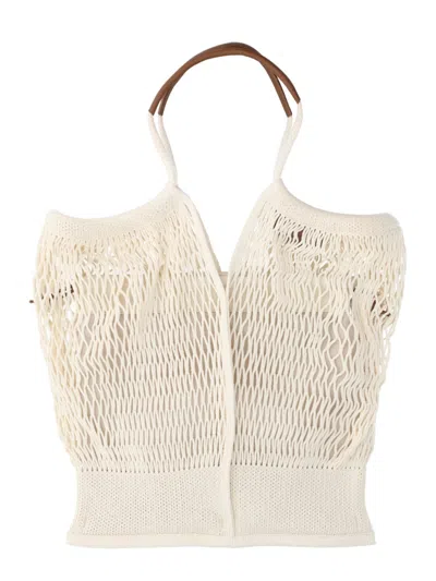 Hereu Cotton And Lamb Leather Tote Bag In Beige