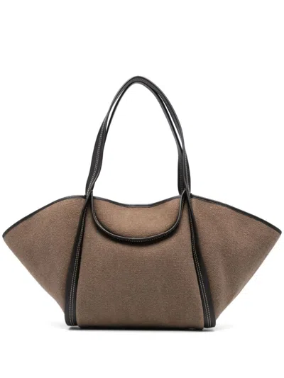 Hereu Cuber Cotton & Leather Tote Bag In Taupe