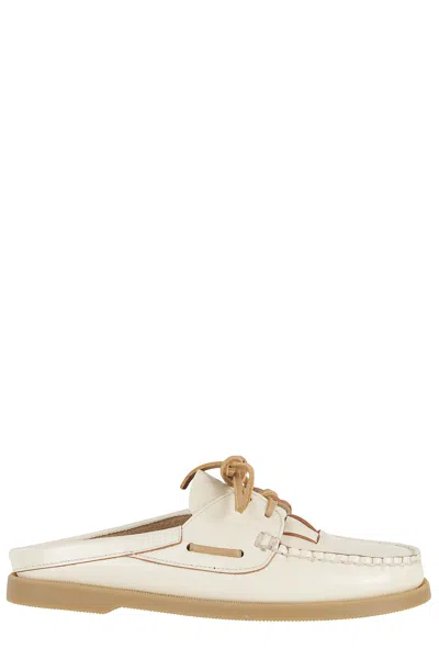 Hereu Custard Saler Mul Nautic Leather Mules In Neutral