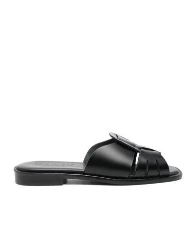 Hereu Cutout Flat Mules In Black