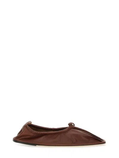 Hereu Elasticated Detail Square-toe Flat Shoes In Brown