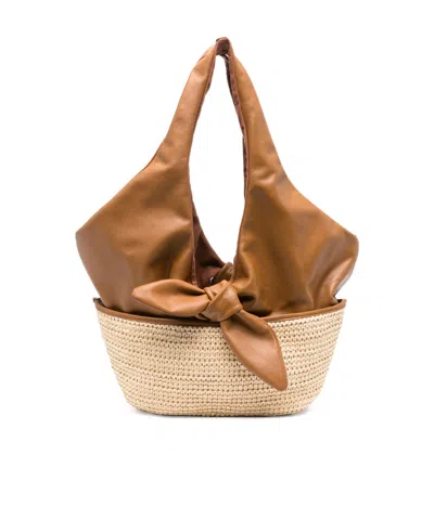 Hereu Double Handle Tote Bag In Leaves Brown