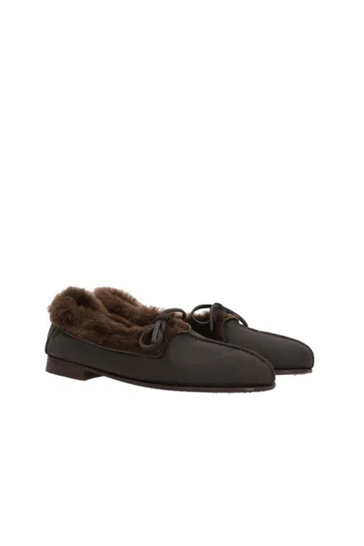 Hereu Brown Tilla Shearling Loafers In Forest Brown