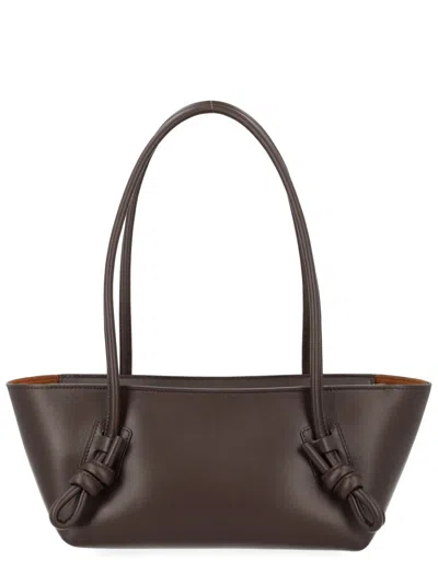 Hereu Fleca Calf Leather Knotted Shoulder Bag In Brown