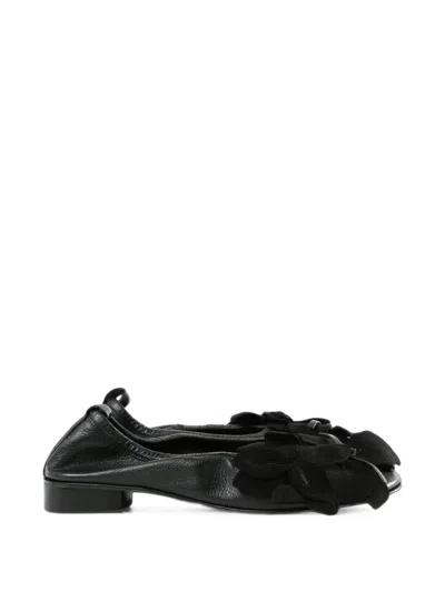 Hereu Floral-applique Ballet Flats In Black