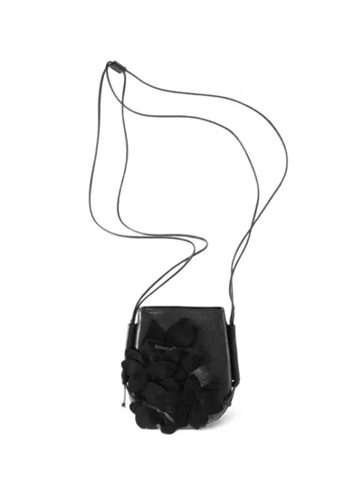Hereu Floral-embellished Leather Shoulder Bag In Black