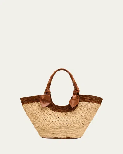 Hereu Fonol Bicolor Crochet Raffia Tote Bag In Brown