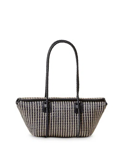 Hereu Forna Striped Raffia Tote In Navy/silver