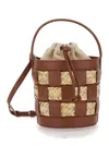 HEREU GALLEDA BROWN AND BEIGE BUCKET BAG WITH DRAWSTRING IN RAFIA AND LEATHER WOMAN