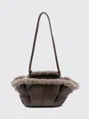 Hereu Mini Leather Handbag Shearling Trim In Brown