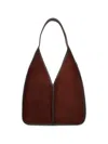 Hereu Brown Triangular Leather Suede Shoulder Bag In Brown