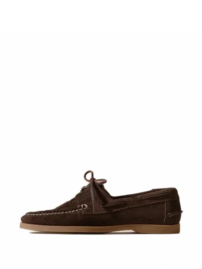 Hereu Interwoven Lace-up Boat Shoes In Brown