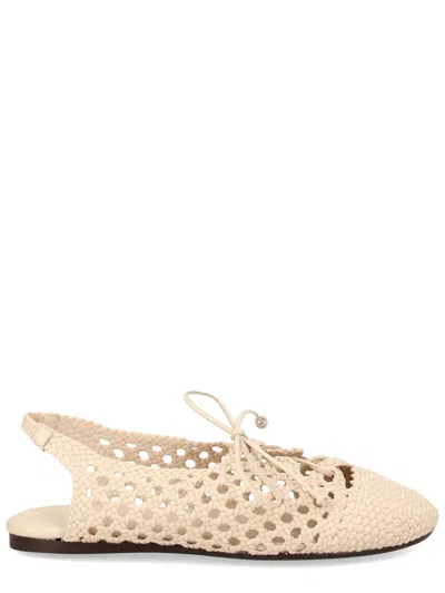 Hereu Ivory Leather Flats In Multi