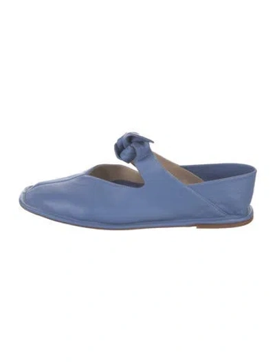 Pre-owned Hereu Leather Bow Accents Flats In Blue