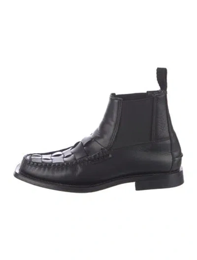 Pre-owned Hereu Leather Braided Accents Chelsea Boots In Black