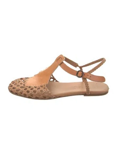 Pre-owned Hereu Leather Braided Accents Flats In Neutrals
