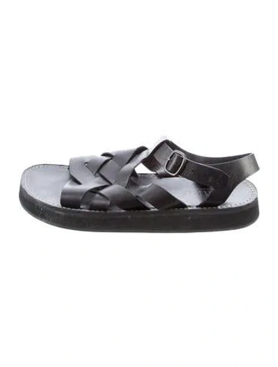 Pre-owned Hereu Leather Braided Accents Sandals In Black