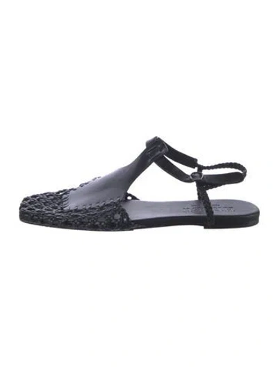 Pre-owned Hereu Leather Braided Accents Slingback Sandals In Black