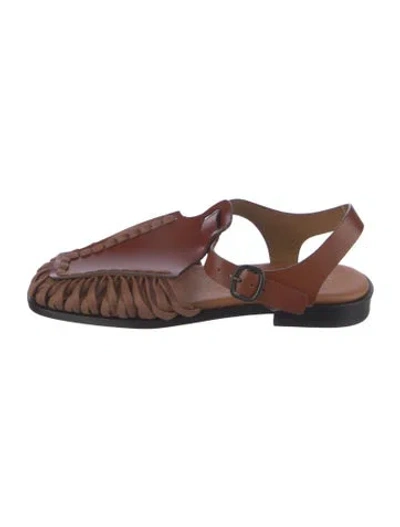 Pre-owned Hereu Leather Cutout Accent Flats In Brown