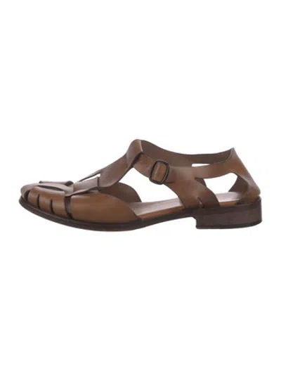 Pre-owned Hereu Leather Cutout Accent Flats In Brown