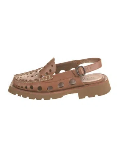 Pre-owned Hereu Leather Cutout Accent Slingback Sandals In Brown