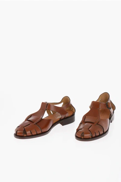Hereu Leather Fisherman Sandals With Woven Upper In Brown