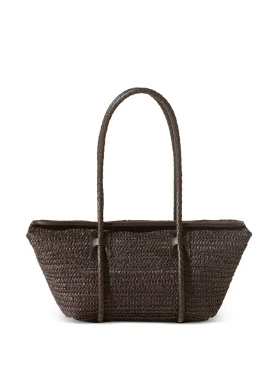 Hereu Leather-framed Raffia Shoulder Bag In Brown