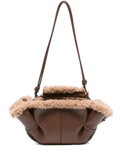Hereu Leather Shearling Tote Bag In Brown